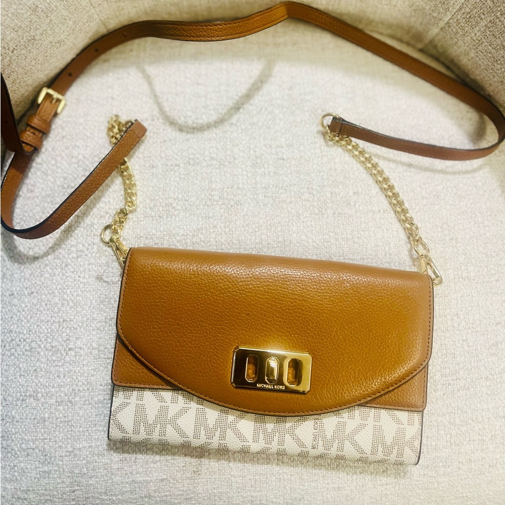 Michael Kors Tan and Gold Women's Crossbody Bag